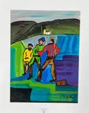 Les chasseurs by José Maria Avila, Gouache signée en bas à droite, sold Nov 2025