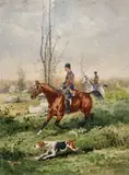 Veneurs by René Valette, Aquarelle signée en bas à droite, sold Nov 2025