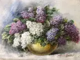 Bouquet de lilas by Madelaine Renaud, Aquarelle signée en bas à droite, sold Nov 2025