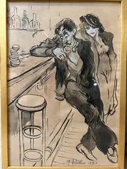 Fantasmes" - "La prostituée by Fred Pailhès, Lavis d'encre noir, aquarelle et rehauts de gouache Crayon noir, sanguine et rehauts de cr, sold Nov 2025