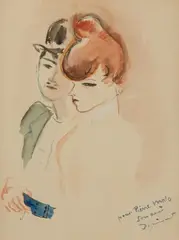 Couple by André Dignimont, Aquarelle signée et dédicacée en bas à droite, sold Nov 2023