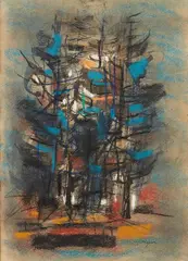 Composition by Gustave Singier, Aquarelle et pastel signé en bas à droite, sold Nov 2023