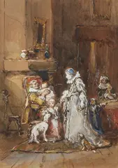 Sans titre by Eugène Isabey, Aquarelle gouachée "La famille réunie", sold Nov 2023