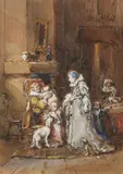 Sans titre by Eugène Isabey, Aquarelle gouachée "La famille réunie", sold Nov 2023
