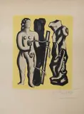 Femme sur fond jaune. 1952 by Fernand Léger, Lithographie en couleurs sur vélin d'Arches, dédicacée « à Marcelle» signée en bas à droit, sold Nov 2023