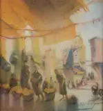 Scène de marché au Maroc by Samuel Seeberger, Pastel sur papier, sold Nov 2023
