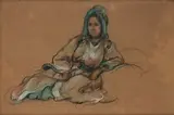 Jeune marocaine assise by Jean Bouchaud, Crayon et pastel sur papier, sold Nov 2023