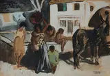 Femmes au lavoir à Figuéras by Yves Brayer, 1931, Gouache sur papier, sold Nov 2023