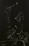 Joueurs de jazz, Le Tumulte noir by Paul Colin, Lavis d'aquarelle sur papier noir, sold Dec 2024