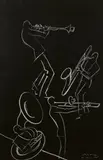 Joueurs de jazz, Le Tumulte Noir by Paul Colin, Lavis d'aquarelle sur papier noir, sold Dec 2024