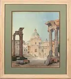 Rome, vue du Forum et de l'église Santi Luca e Martina by Joseph-Eugène Lacroix, Aquarelle, sold Dec 2024