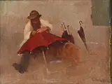 Le marchand de parapluie by Luigi Loir, Toile, sold Dec 2024