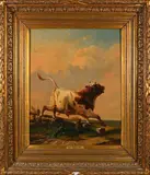 Taureau dans un pré by Eugène Verboeckhoven, Panneau d'acajou, sold Dec 2024