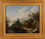 Promeneurs près d'une fontaine by Jean-Baptiste Le Prince, Toile, sold Dec 2024