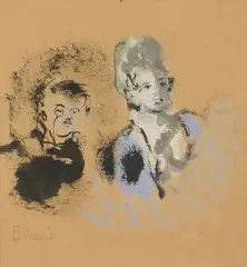 Jeune femme et homme au monocle by Christian Bérard, Technique mixte, aquarelle, craie et encre sur papier, sold Feb 2024