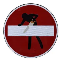 Il Falegname by Clet Abraham, 2014, Papier réfléchissant découpé et collage sur panneau signalétique, sold Dec 2023