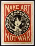 Make Art Not War, 2019 - HPM by Shepard Fairey, Technique mixte et collage sur fond sérigraphique sur papier, sold Dec 2023