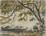 BARQUE PRÈS DE L’ÉTANG by Paul-Émile Pissarro, Aquarelle et mine de plomb sur papier, sold Nov 2023