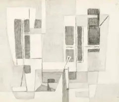 COMPOSITION by Geer van Velde, 1948, Crayon sur papier, trace de monogramme en bas à droite Graphite on paper, trace of monogra, sold Nov 2023