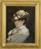 Femme au chapeau fleuri by Octave Alfred Saunier, Toile, sold Jun 2023