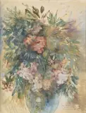 Bouquet de fleurs by Jean Dufy, Aquarelle sur papier, dédicacé et signé en bas à droite Watercolors on paper, dedicated an, sold Mar 2023