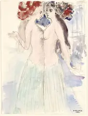 Jeunes femmes face à face by Paul Delvaux, 1972, Aquarelle sur papier, sold Mar 2023