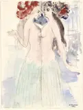 Jeunes femmes face à face by Paul Delvaux, 1972, Aquarelle sur papier, sold Mar 2023