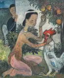 Sans titre by Vũ Cao Đàm, 1946, Encre et gouache sur soie marouflée sur isorel, sold Mar 2023