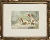 Chiens de chasse au repos by Tristan Lacroix, 1883, Aquarelle sur papier, sold Oct 2022