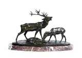 Cerf, biche et faon by Clovis-Edmond Masson, Bronze à patine brun vert, fonte ancienne, sold Oct 2022