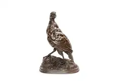 Perdrix by Ferdinand Pautrot, Bronze à patine brune, fonte ancienne, sold Oct 2022