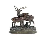 Cerf et biche by Alfred Dubucand, Bronze à patine médaille foncé, Fonte ancienne, sold Oct 2022