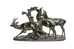 Harde de chevreuils by Maximilien Louis Fiot, Bronze à patine brune, fonte ancienne, sold Oct 2022