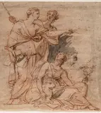 Les trois muses by Ludovico Dorigny, Plume, encre brune, sanguine et lavis de gris, sold Nov 2025