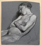 Femme demi-allongée by Nicolas François Octave Tassaert, 1850, Pierre noire et rehauts de blanc, légers rehauts de sanguine, sur papier bleu-gris, sold Nov 2025