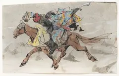 Cavalier chevauchant avec la Mort, lui éclairant la route by Alfred Ost, Aquarelle sur papier, sold Nov 2025