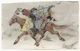 Cavalier chevauchant avec la Mort, lui éclairant la route by Alfred Ost, Aquarelle sur papier, sold Nov 2025