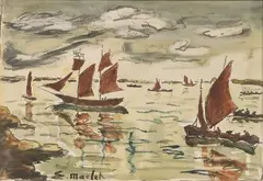 Voiliers de plaisance ou de pêche près des côtes by Élisée Maclet, Aquarelle sur papier, sold Nov 2025