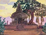 Temple au crépuscule, probablement à Udaipur by Léa Lafugie, Gouache sur papier, sold Mar 2024