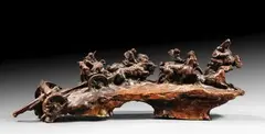 Chevaux tirant une pièce d'artillerie by Charles Malfray, 1915, Bronze à patine brun foncé représentant des chevaux et des hommes tirant une pièce d'artil, sold Mar 2024