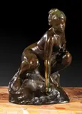 Joueuse de boules Modèle créé vers 1894 by Félix Soulès, Bronze à patine brun vert, sold Mar 2024