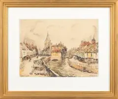 Les quais à Amiens by Frank-Will, Aquarelle sur trait de crayon signé en bas à gauche et situé en bas à droite, sold Oct 2025