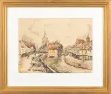 Les quais à Amiens by Frank-Will, Aquarelle sur trait de crayon signé en bas à gauche et situé en bas à droite, sold Oct 2025