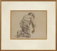 Paysan accroupi by Léon Augustin Lhermitte, Crayon et pastel sur papier, sold Oct 2025
