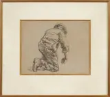 Paysan accroupi by Léon Augustin Lhermitte, Crayon et pastel sur papier, sold Oct 2025