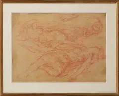 Deux femmes alanguies by Marcel Gili, Sanguine sur papier, sold Oct 2025