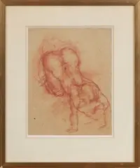 Femme agenouillée penchée en avant by Marcel Gili, Sanguine sur papier, sold Oct 2025