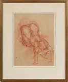 Femme agenouillée penchée en avant by Marcel Gili, Sanguine sur papier, sold Oct 2025