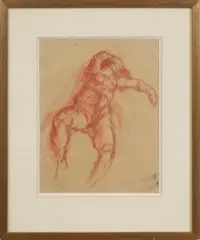 Femme assoupie, les jambes écartées by Marcel Gili, Sanguine sur papier, sold Oct 2025