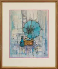Phonographe et carafe by Tony Agostini, Aquarelle et encre sur papier, sold Oct 2025